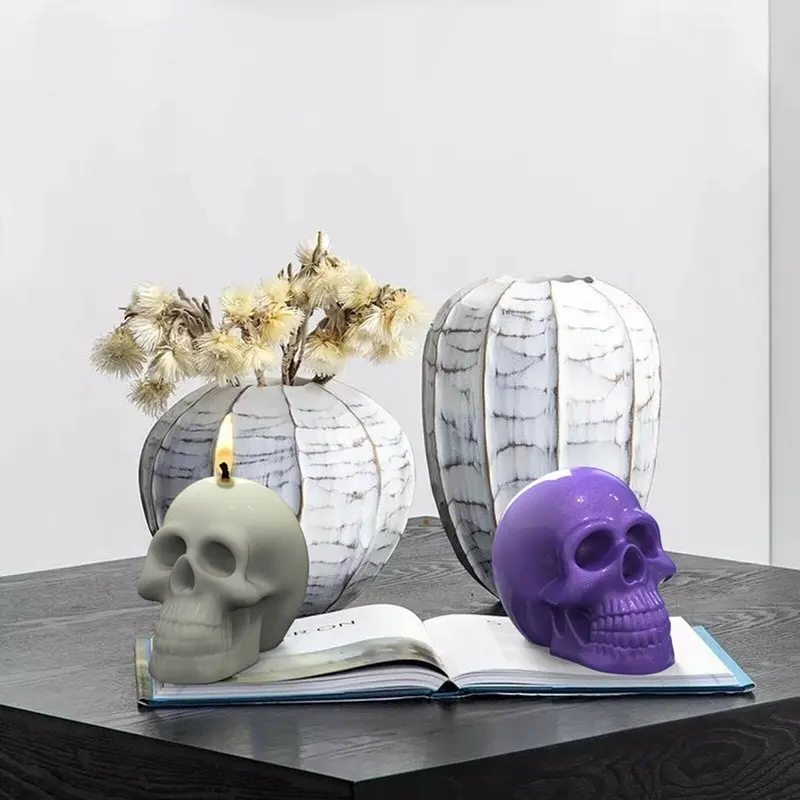 Skull Head Silicone Molds 3D Halloween Skull Skeleton Candle Mold Chocolate Cake Decorating Tools Handmade Craft Soap Clay Mould