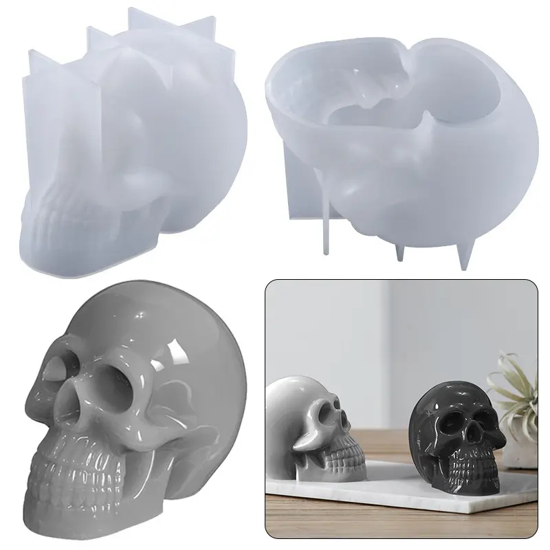 Skull Head Silicone Molds 3D Halloween Skull Skeleton Candle Mold Chocolate Cake Decorating Tools Handmade Craft Soap Clay Mould