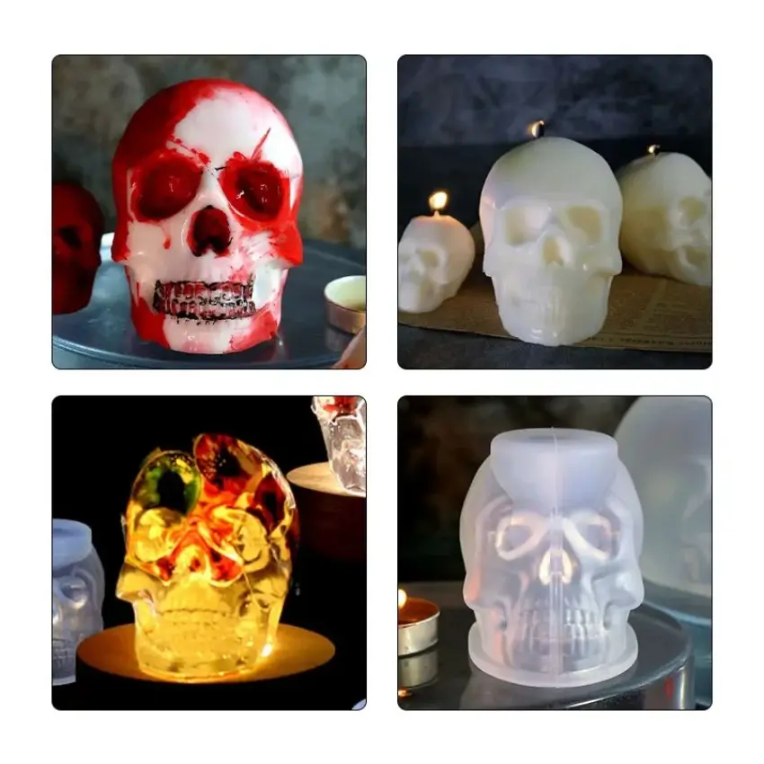 1 Pcs Scarface Skull Glue Mold Skull Silicone Candle Mold Halloween Diy Candle Molds For Candle Making Candle Mold Home Decor