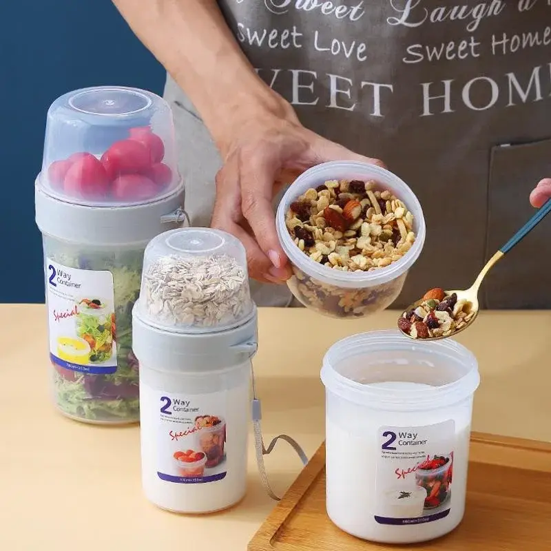 Fresh-keeping Food Container Salad Yogurt Box Container Cereals Double-layered Portable Travel Storage Jars Kitchen Accessory