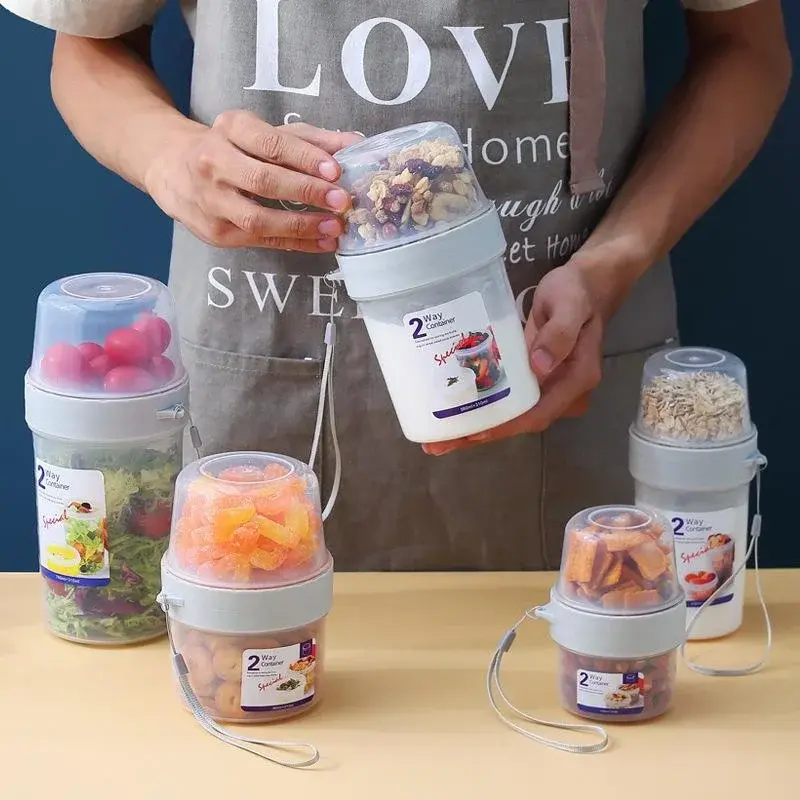 Fresh-keeping Food Container Salad Yogurt Box Container Cereals Double-layered Portable Travel Storage Jars Kitchen Accessory