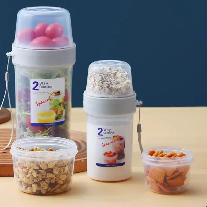 Fresh-keeping Food Container Salad Yogurt Box Container Cereals Double-layered Portable Travel Storage Jars Kitchen Accessory
