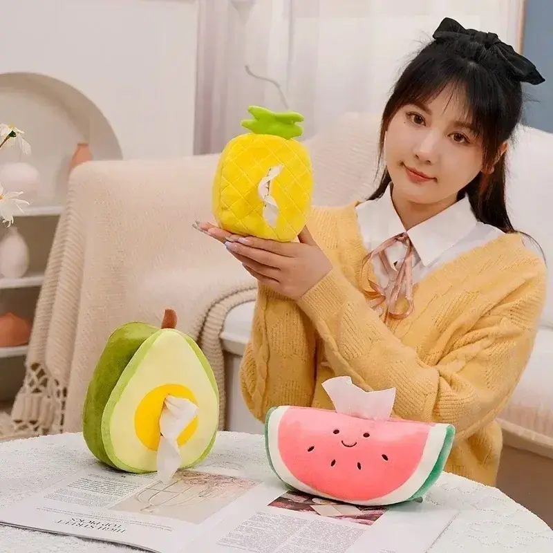 Plush Cute Cartoon Fruit Pineapple Tissue Box Paper Useful Tissue Holder Napkin Case Pouch Gift Lovely Multipl-Pattern Paper Box