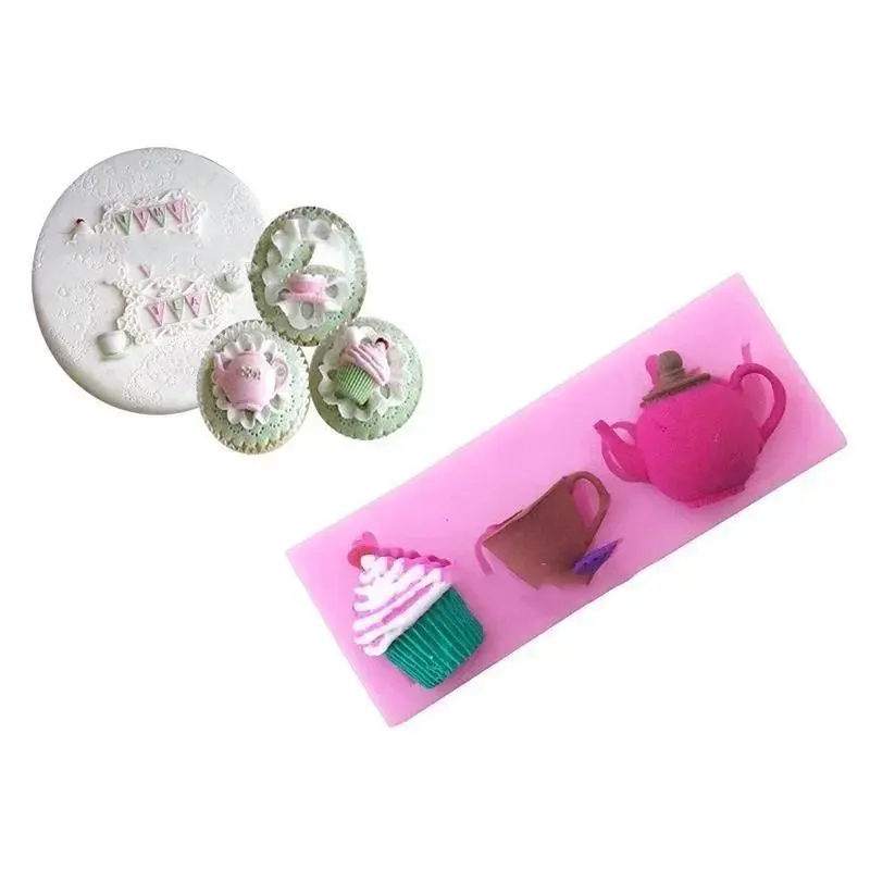 3D Creative Shape Teapot Cup Cupcake Silicone Fondant Mold Cake Pastry Decor Sugar Craft Mould Baking Tools Accessories Supplies
