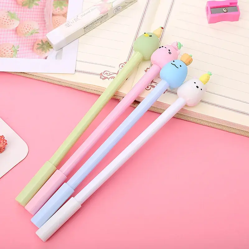 New 4Pcs/Lot Animals Pen 0.5mm Cute Fruit Pens Handle Gel Pen School Kawaii Stationery Suitable Student Education Supplies