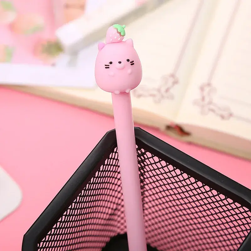 New 4Pcs/Lot Animals Pen 0.5mm Cute Fruit Pens Handle Gel Pen School Kawaii Stationery Suitable Student Education Supplies