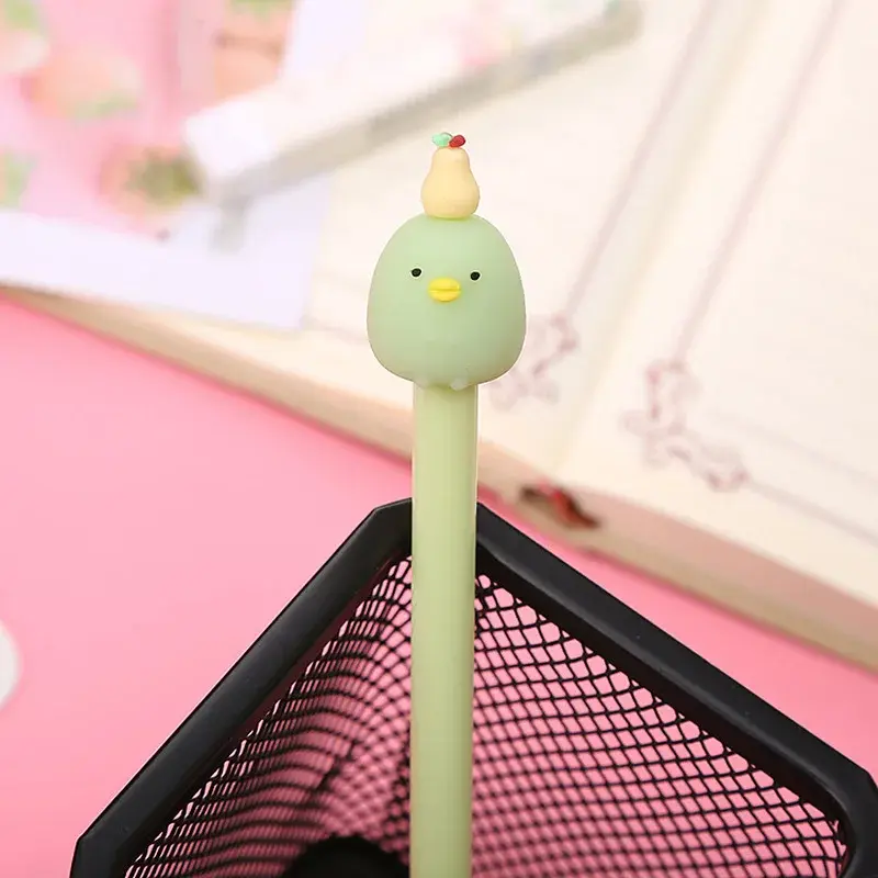 New 4Pcs/Lot Animals Pen 0.5mm Cute Fruit Pens Handle Gel Pen School Kawaii Stationery Suitable Student Education Supplies