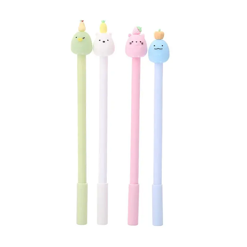 New 4Pcs/Lot Animals Pen 0.5mm Cute Fruit Pens Handle Gel Pen School Kawaii Stationery Suitable Student Education Supplies
