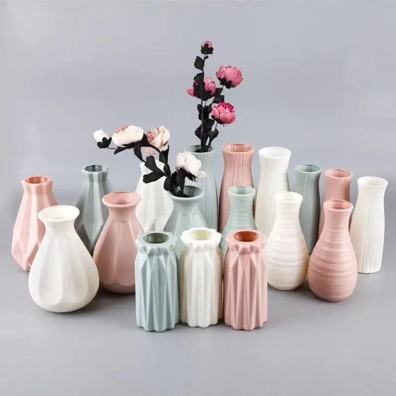 New Originality Plastic Vase White Imitation Ceramic Flower Pot Flowering Basket Flowers Vases Decoration Home Nordic Decoration