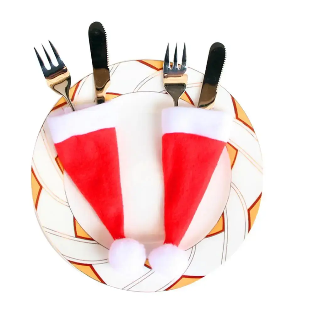 10pcs Christmas Tableware Knife Fork Set Holder Mini Santa Claus Hat Christmas Decorations for Home Navidad New Year
