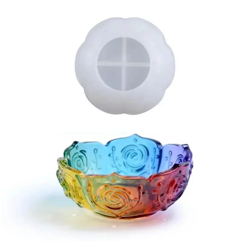 Handmade Silicone Molds Rose Lotus Shape Receptacle Bowl Mold DIY Crystal Glue Epoxy Resin Rose Lotus Storage Bowl Accessories