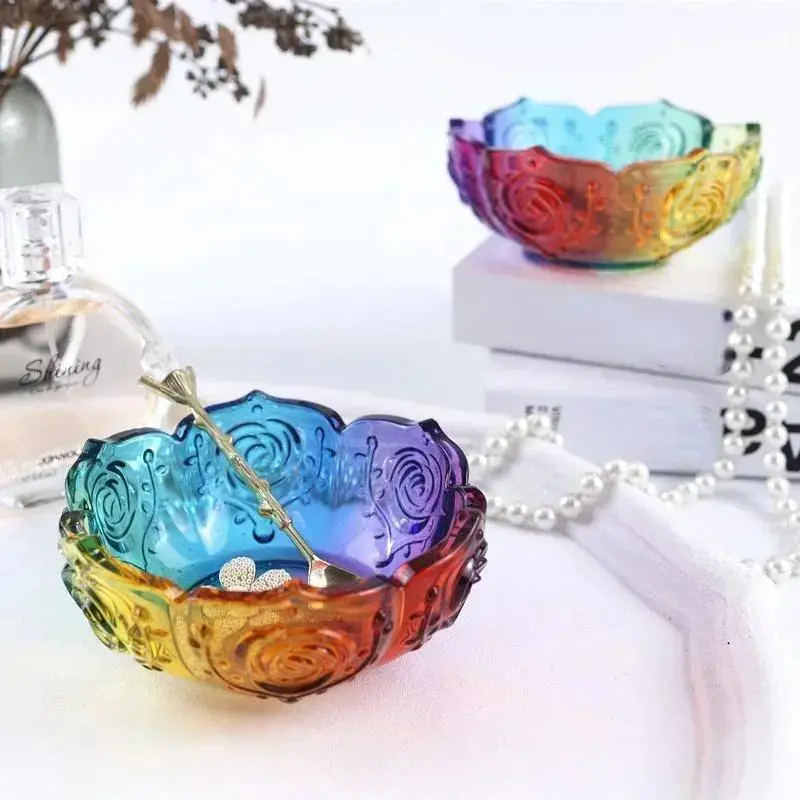 Handmade Silicone Molds Rose Lotus Shape Receptacle Bowl Mold DIY Crystal Glue Epoxy Resin Rose Lotus Storage Bowl Accessories