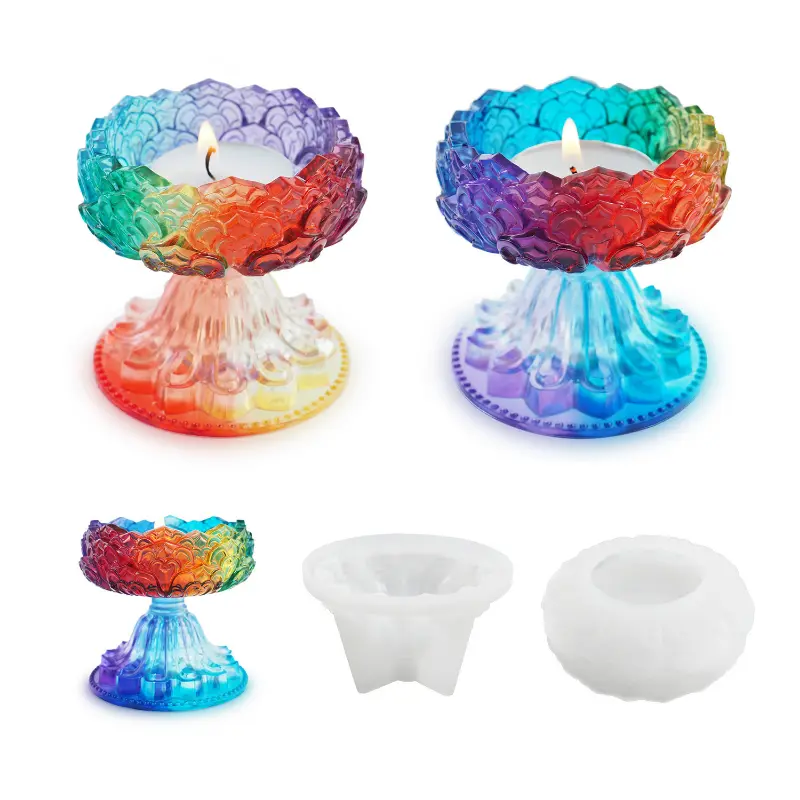 New Lotus Candlestick Silicone Mold DIY Candle Holder Gypsum Resin Mould Candle Cup Storage Tank Plaster Mold Home Decoration