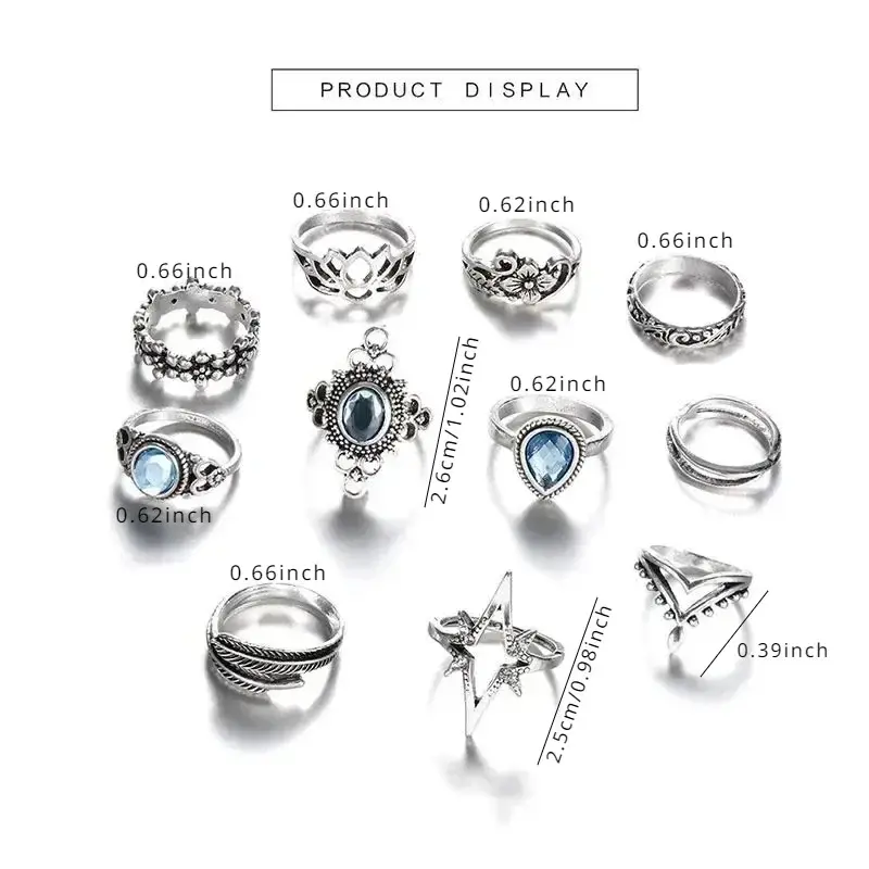 Beautiful Retro Diamond Studded Carved Gemstone Ring Set Fashionable Wedding Ring Women's Sexy Elegant Jewelry Rings Wholesale