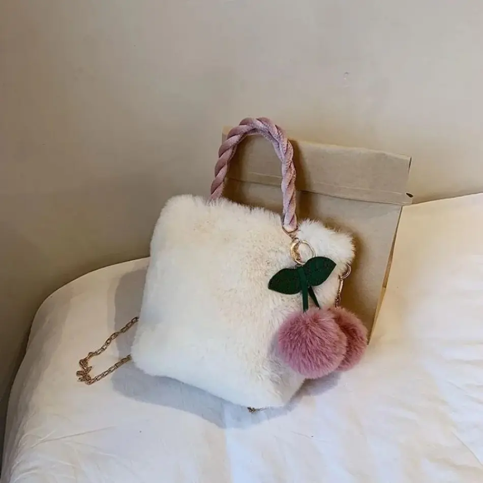 1 Pcs Fashion Small Furry Handbags For Women Bag Plush Tote Bag Clutch Bolso Mujer Purses Wholesale Cute Purse Fashion Lady Bag