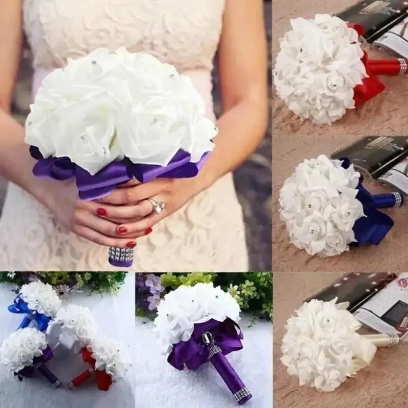 New 18cm Crystal Roses Pearl Bridal Wedding Holding Flowers Valentine's Day Proposal Simulated Bouquet Photography Wholesale
