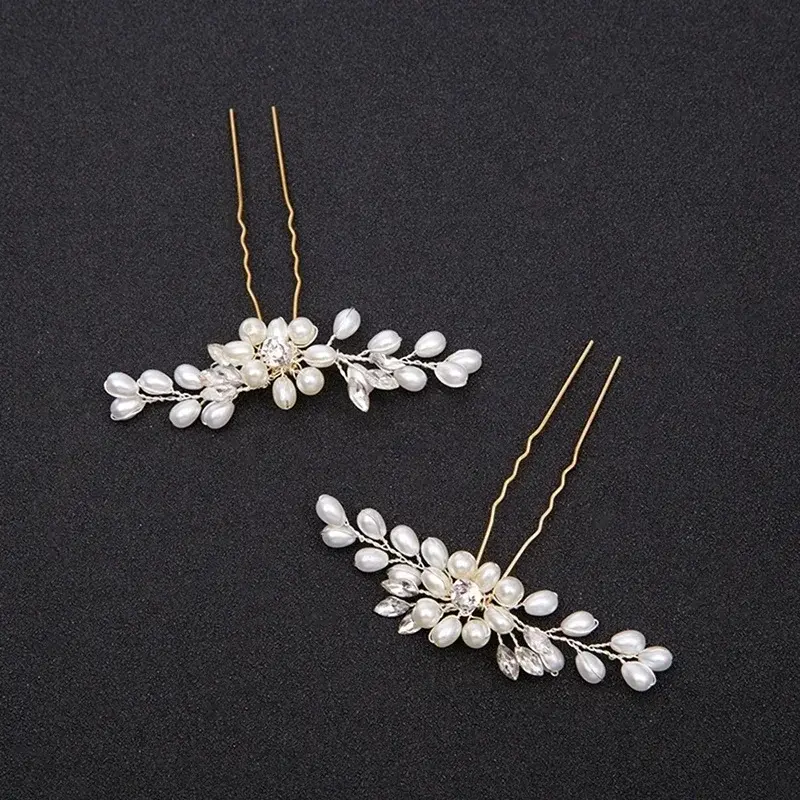 Korean Bridal Handmade Pearl Crystal Hairpin Pin U-shaped Clip Wedding Tiara Hair Ornament Pretty Lady Hair Decoration Supplies