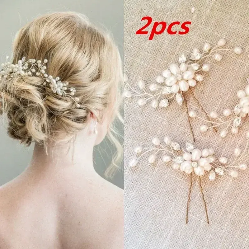 Korean Bridal Handmade Pearl Crystal Hairpin Pin U-shaped Clip Wedding Tiara Hair Ornament Pretty Lady Hair Decoration Supplies