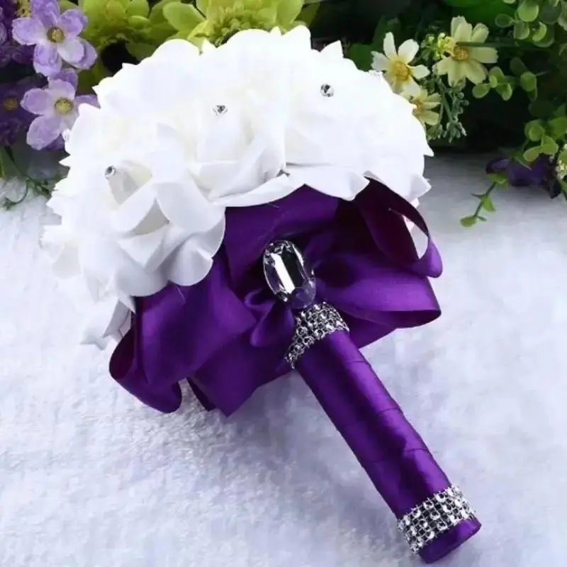 New 18cm Crystal Roses Pearl Bridal Wedding Holding Flowers Valentine's Day Proposal Simulated Bouquet Photography Wholesale