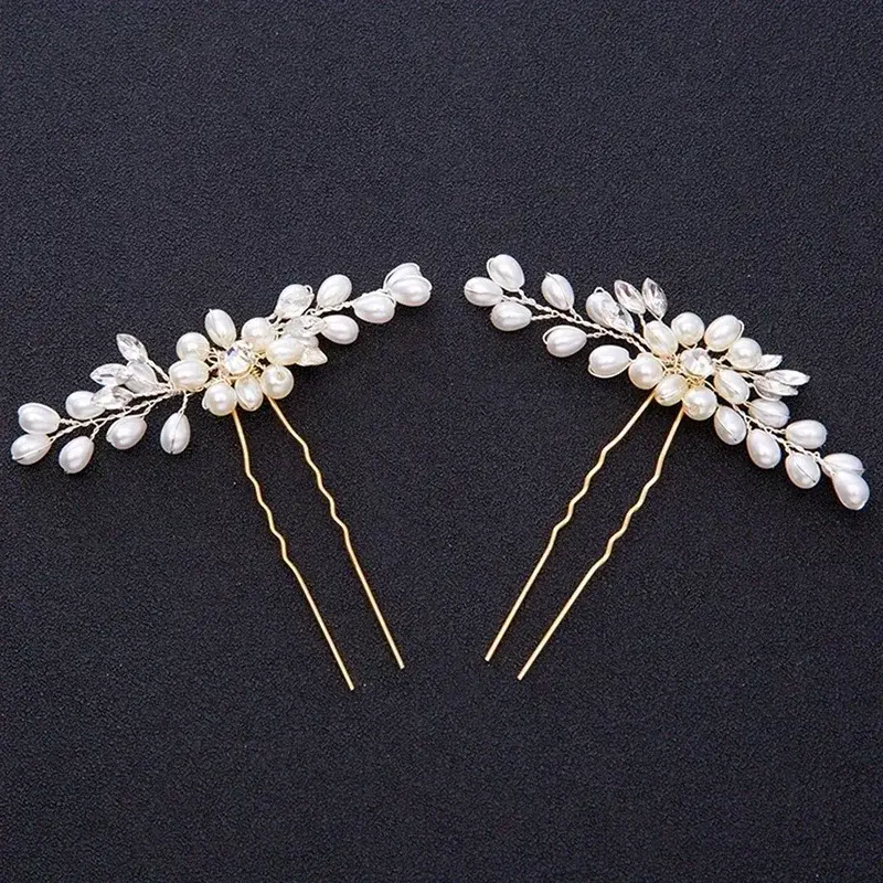 Korean Bridal Handmade Pearl Crystal Hairpin Pin U-shaped Clip Wedding Tiara Hair Ornament Pretty Lady Hair Decoration Supplies