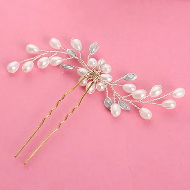 Korean Bridal Handmade Pearl Crystal Hairpin Pin U-shaped Clip Wedding Tiara Hair Ornament Pretty Lady Hair Decoration Supplies