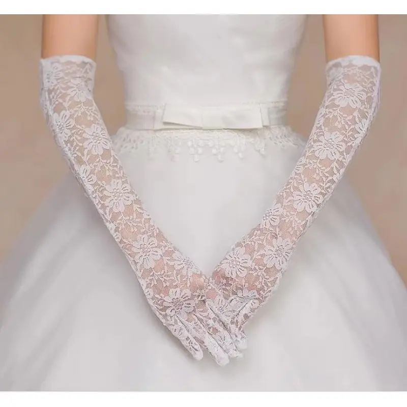 White Black Red Bride Party Dress Fingerless Pearl Lace Satin Gloves Cocktail Prom Long Gloves Lace Gloves Apparel Accessories