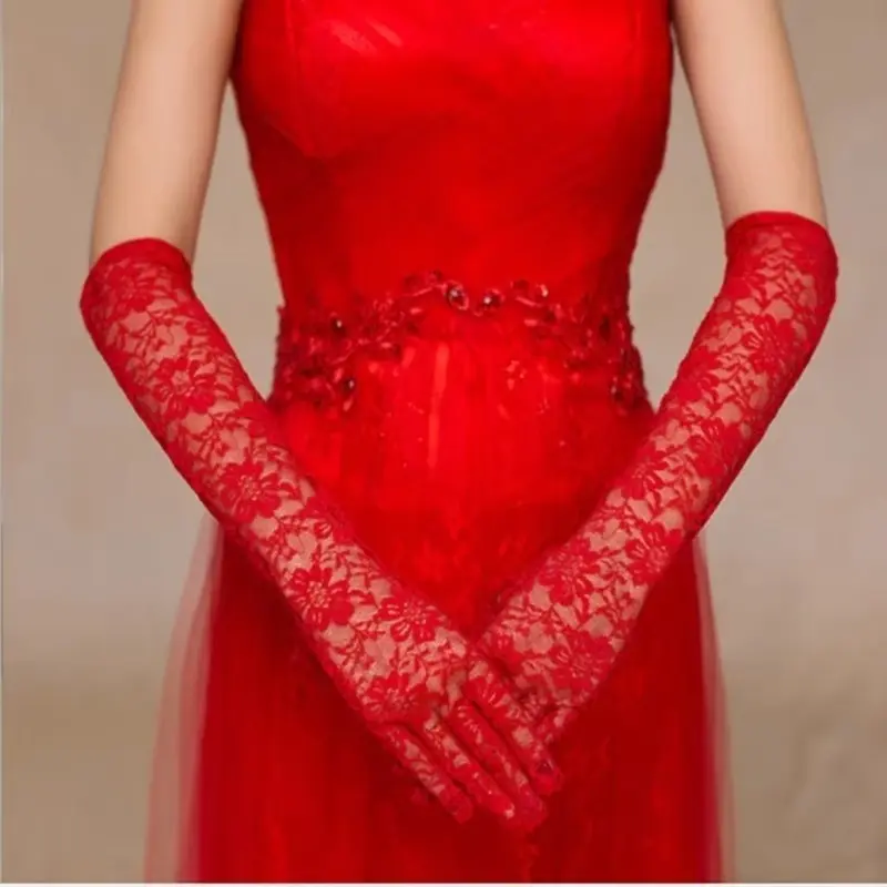 White Black Red Bride Party Dress Fingerless Pearl Lace Satin Gloves Cocktail Prom Long Gloves Lace Gloves Apparel Accessories