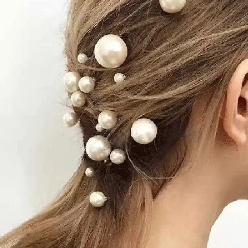 18pcs/1Bag Women Fashion Wedding Tiara Disc Elegant Pearl Hair Fork Bride U-shaped Hairpin Comb Bead Clip Accessories for Women