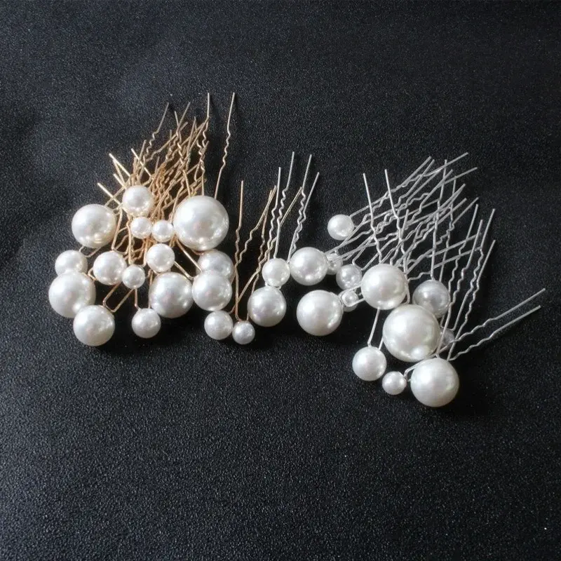 18pcs/1Bag Women Fashion Wedding Tiara Disc Elegant Pearl Hair Fork Bride U-shaped Hairpin Comb Bead Clip Accessories for Women