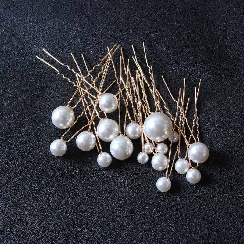 18pcs/1Bag Women Fashion Wedding Tiara Disc Elegant Pearl Hair Fork Bride U-shaped Hairpin Comb Bead Clip Accessories for Women