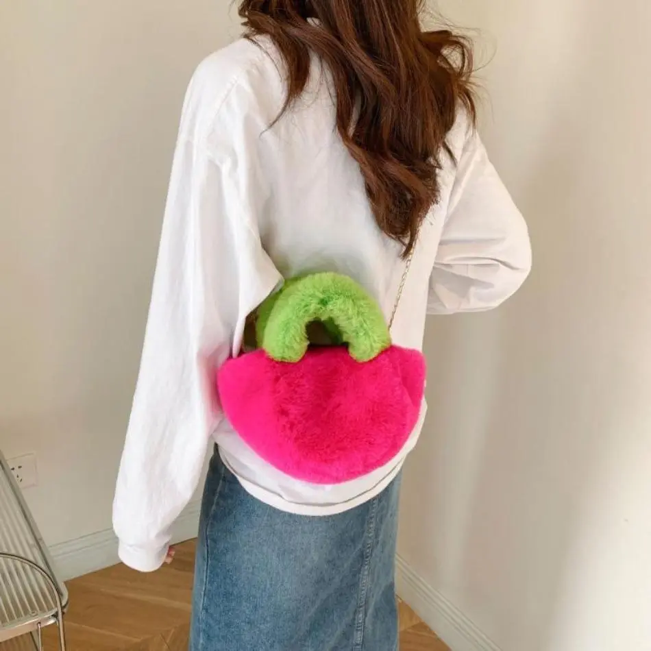 1 Pcs Women's Bag Autumn And Winter New Fashionable Girl's Hairy Chain Handbag Shoulder Cross Bag Ladies Versatile Handbag