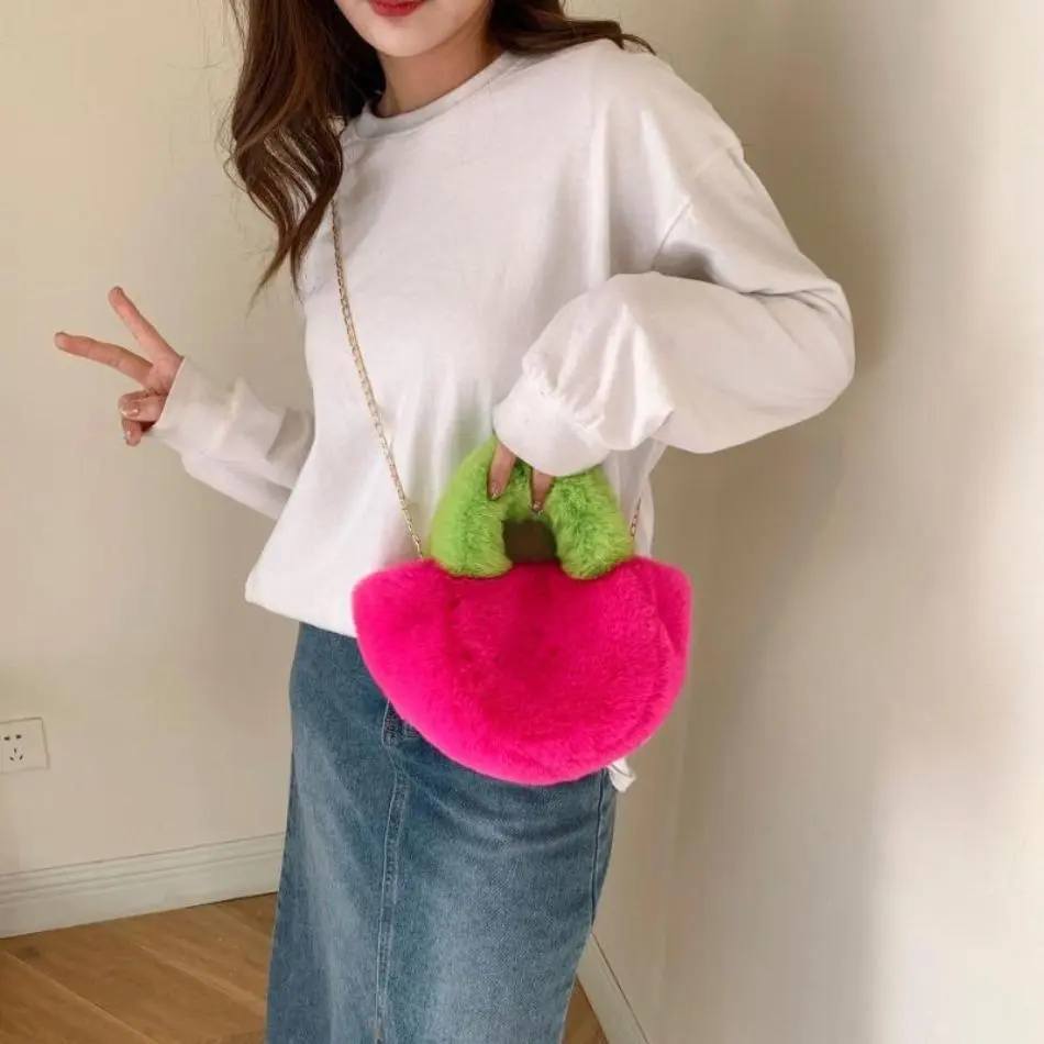 1 Pcs Women's Bag Autumn And Winter New Fashionable Girl's Hairy Chain Handbag Shoulder Cross Bag Ladies Versatile Handbag