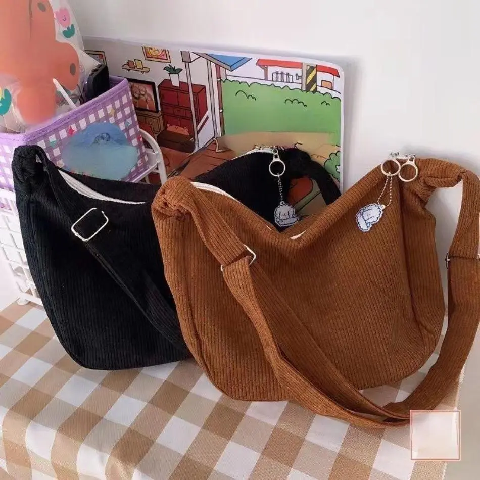 2025 1Pcs Fashion Design New Casual Shoulder Bags Large Capacity Lazy Style Handbag Women Solid Color Corduroy Crossbody Bags