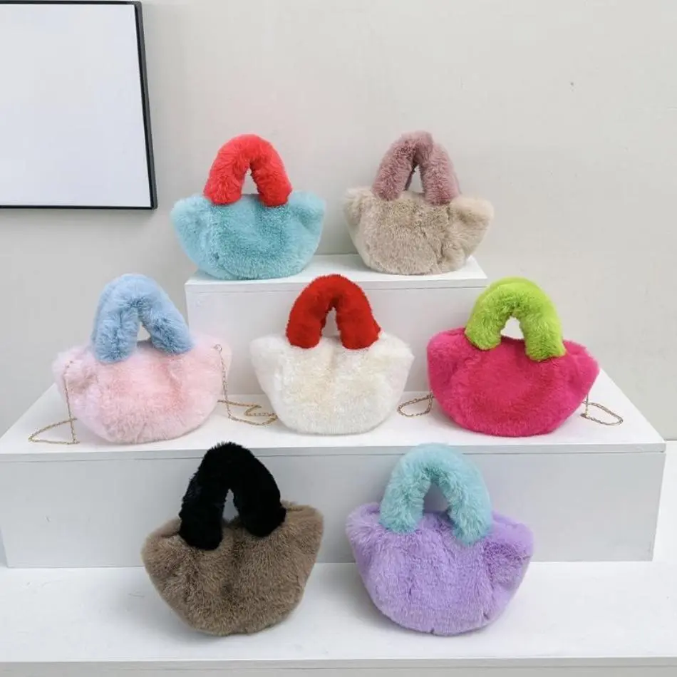 1 Pcs Women's Bag Autumn And Winter New Fashionable Girl's Hairy Chain Handbag Shoulder Cross Bag Ladies Versatile Handbag