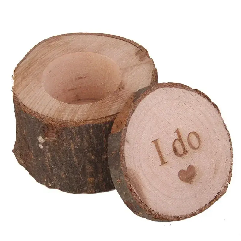 Concise Vintage Hessian Rustic Wedding Gifts Wood Ring Holder Ring Pillow Box Wooden Photography Props For Wedding Accessories