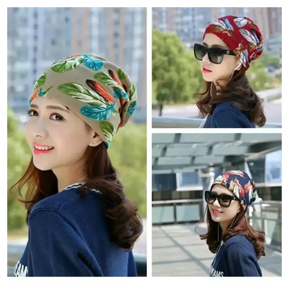New Fashion Women Beanies Cap Spring Winter Cotton Hat Fashion Cap Hip-hop Beanie Scarf Chapeu Feminino Cap 3 Way To Wear Bonnet