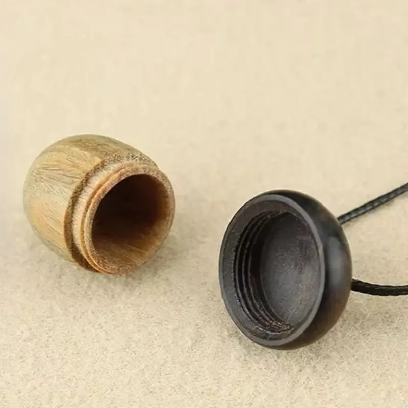 Retro Sandalwood Acorn Pendant Necklace Simple Openable Acorn Shaped Box Pendant Long Sweater Chain Women's Minimalist Jewelry