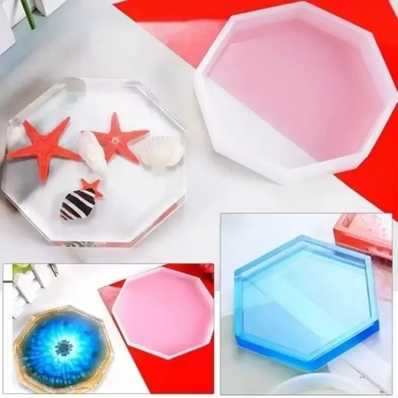 New 5Pcs Handmade Mirror Silicone Coaster Molds Hexagonal Square Base Mold Kit Resin Key Zone Square Epoxy Casting Molds