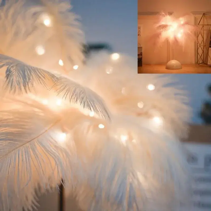 Creative Feather Table Lamp Warm White Light Tree Feather Lampshade Girls LED Wedding Decoration Lamp Birthday Gift