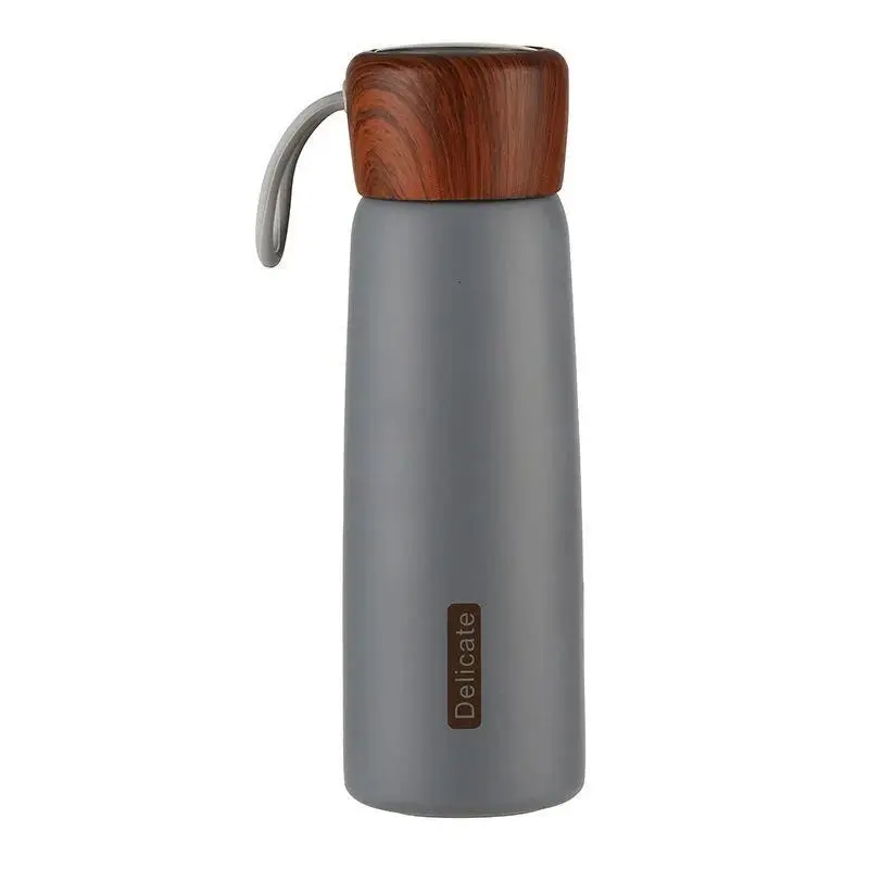 500ml Wooden Lid Stainless Steel Water Bottle Vacuum Flask Vacuum Sport Water Bottles For Student Portable Home Drink Cups