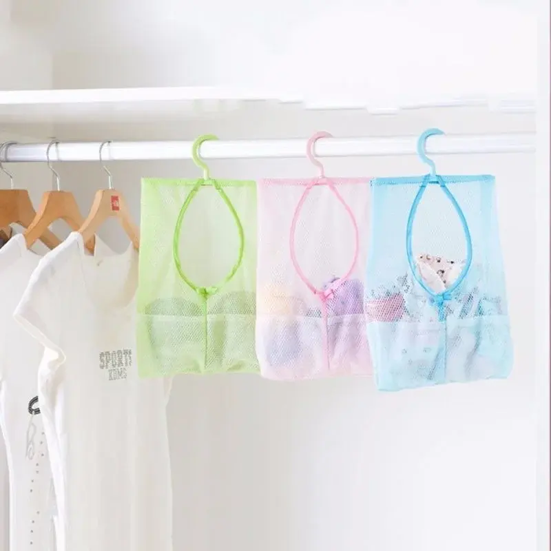 Hanging Mesh Storage Bag Clothes Toy Organizer Laundry Hook Underwear Kitchen Bathroom Indoor Outdoor Net Bag Home Supplies