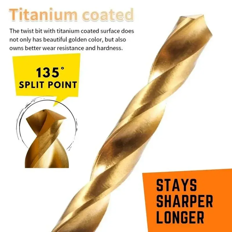 230 Piece Titanium Coated Twist Drill Bit Set 135° Tip Metric 1.0-10mm For Metalworking Woodworking Plastic Drilling Etc Tools