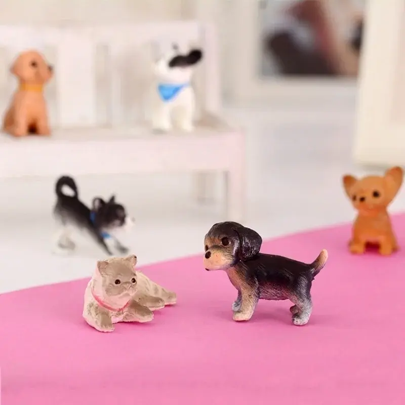 Cute Cat Dog Miniature Model 6Pcs Home Flower Pot Decoration Simulation Doll House Decoration Household Office Desk Ornament