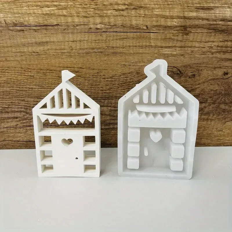 Beach House Silicone Mold with Heart Summer Sea Houses Concrete Mould Holiday Handmade Casting Mould