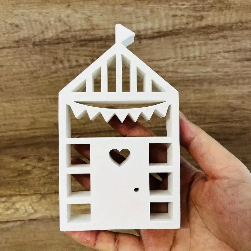 Beach House Silicone Mold with Heart Summer Sea Houses Concrete Mould Holiday Handmade Casting Mould