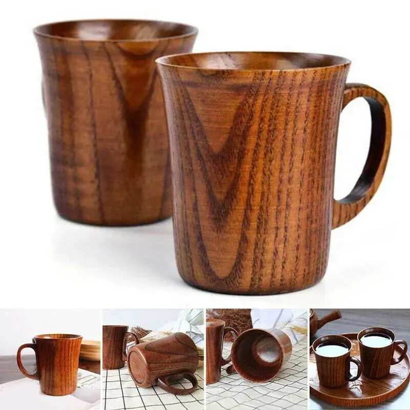 400ML Handmade Wooden Cup Wooden Coffee Beer Cup Breakfast Beer Milk Drinkware Tea Cup Home Decoration