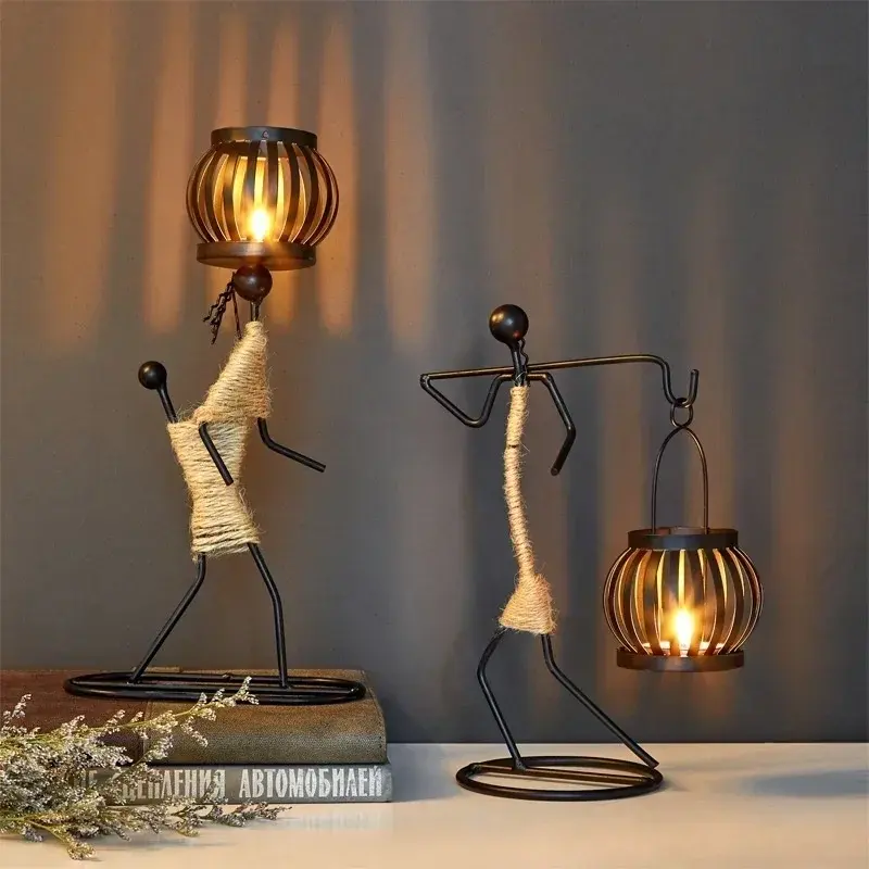 Ancient Metal Iron Black Lantern Candlestick Europe Style Hollow Out Cage Candle Holder Candleholder Gifts Home Shop Decoration