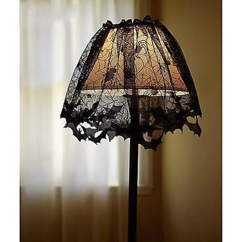 1pcs Halloween Curtains 60*20inch Black Lace Bat Spiderweb Window Curtain For Living Room Decoration Festival Party Supplies