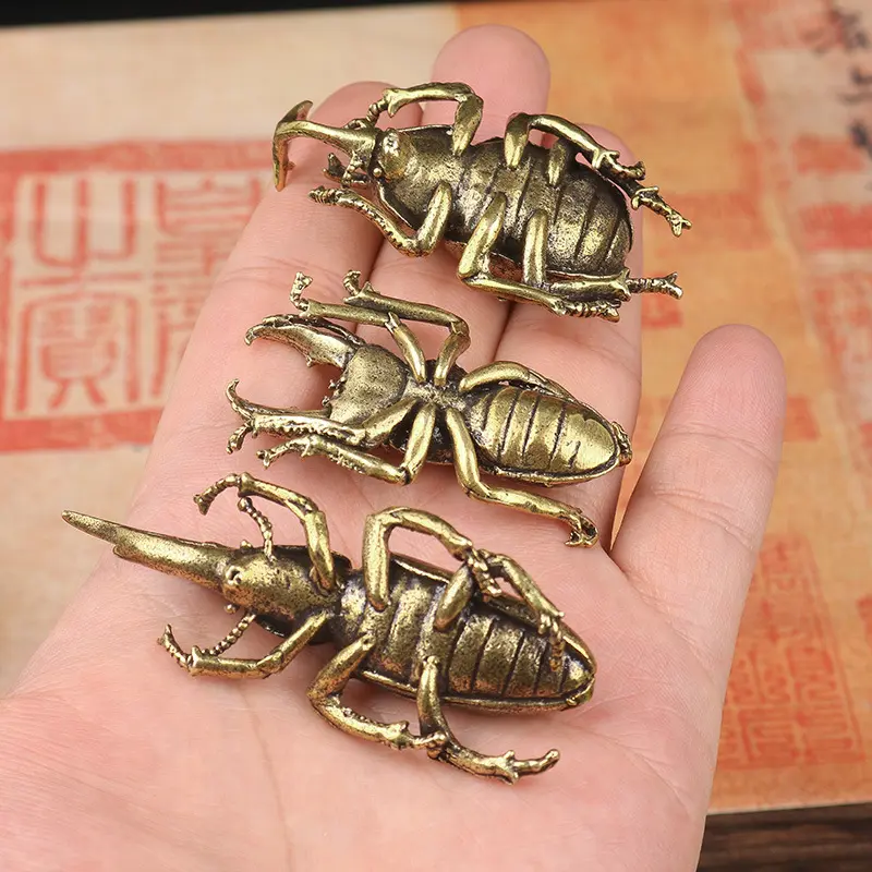 Simulation Copper Insect Ornaments Creative Solid Brass Beetle Decor Fuuny Small Bug Home Living Room Decoration Festival Gift