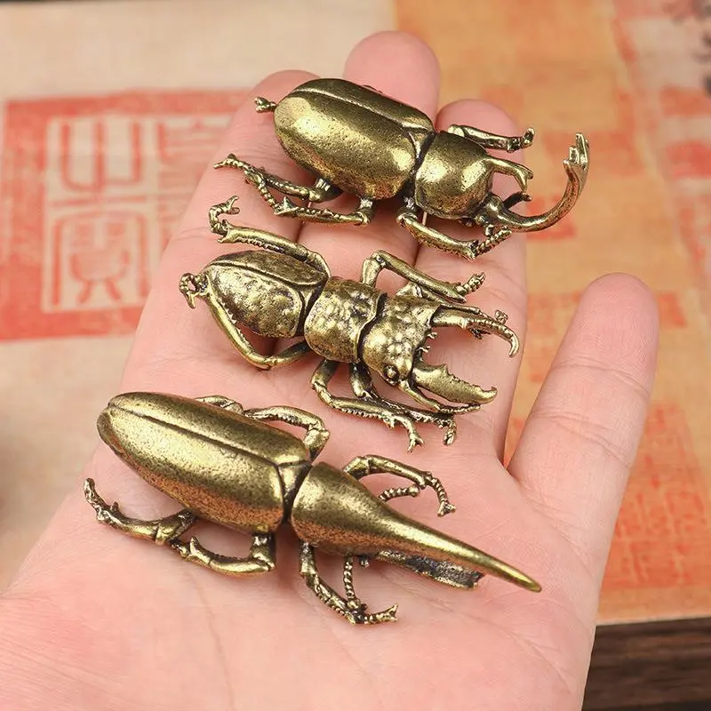 Simulation Copper Insect Ornaments Creative Solid Brass Beetle Decor Fuuny Small Bug Home Living Room Decoration Festival Gift